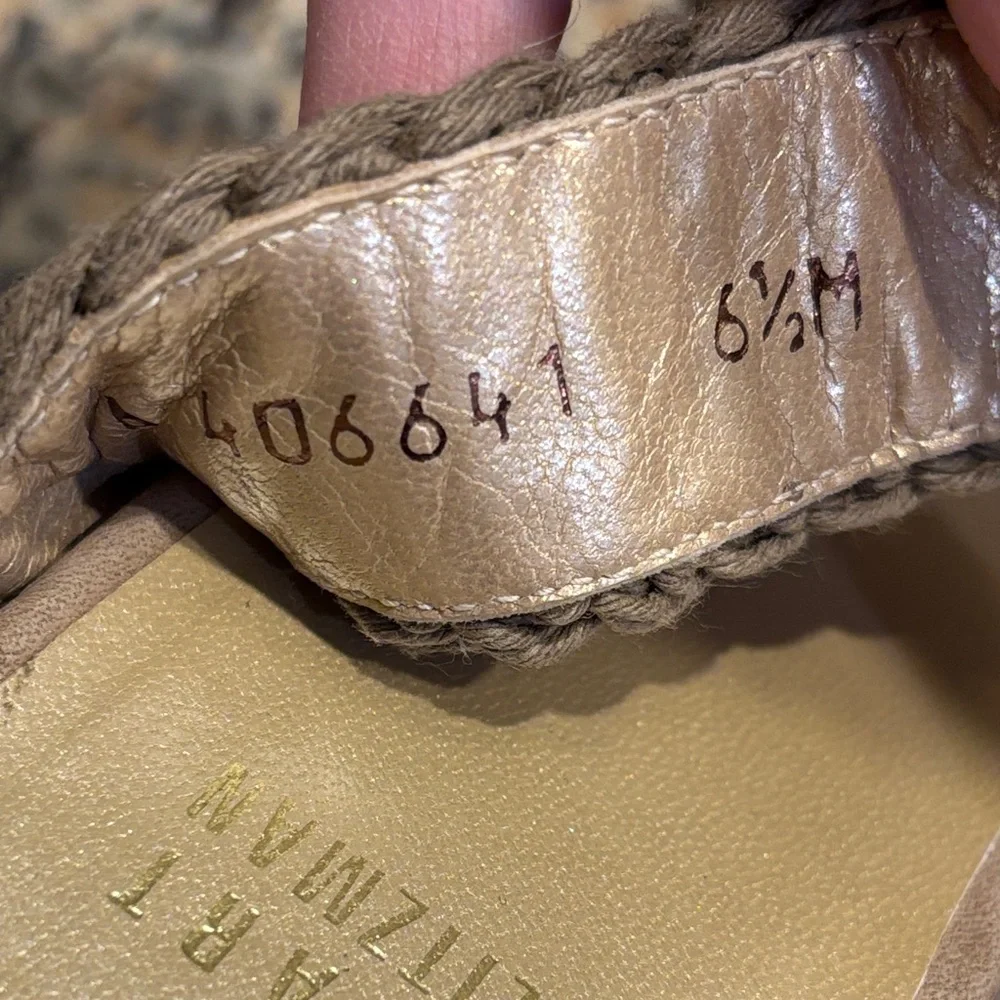 Stuart Weitzman Espadrille Wedge Sandals Ankle Wrap Size 6.5 Neutral - Picture 3 of 13